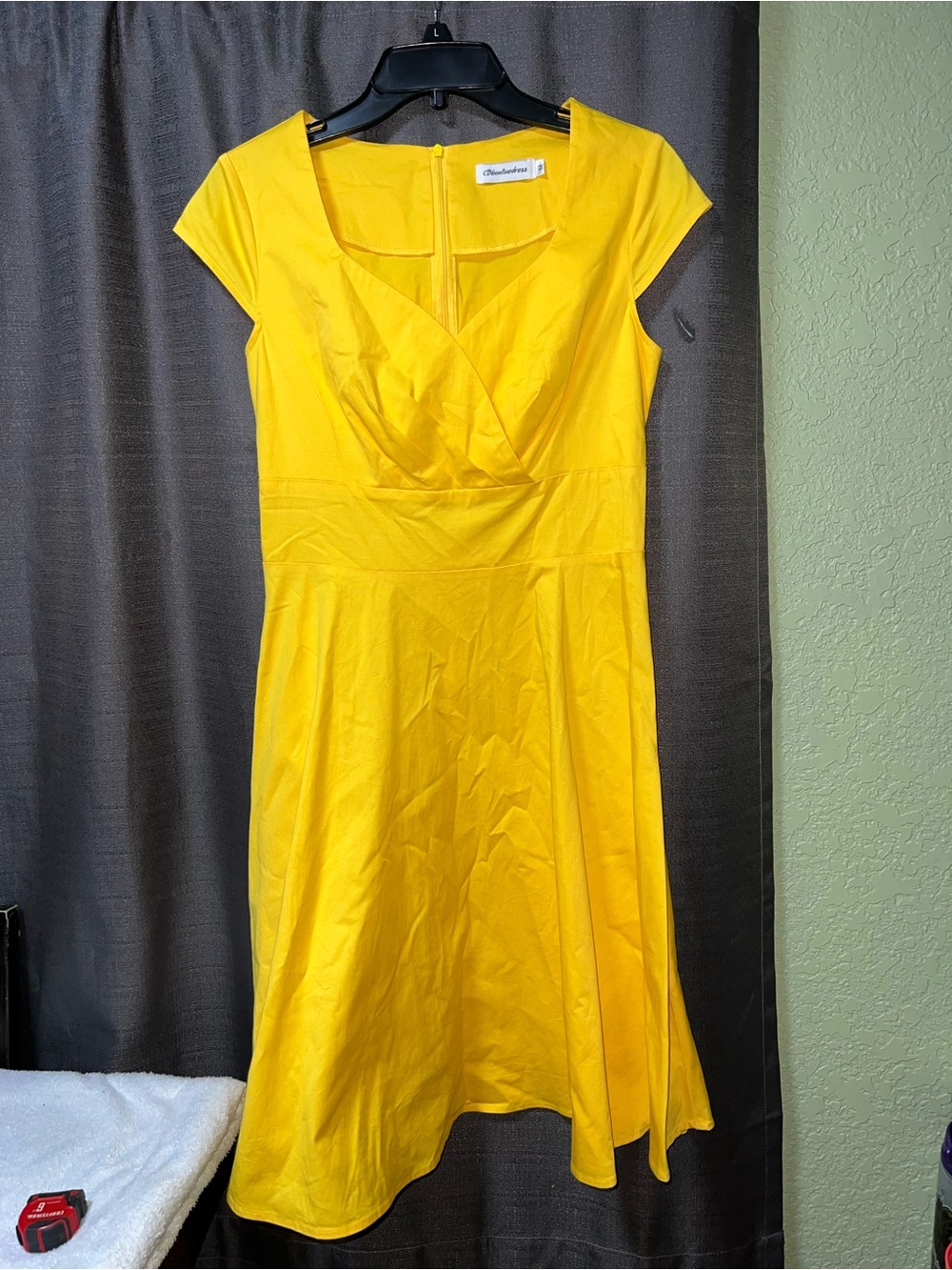 Bbonline Yellow M Sweetheart Waisted Party Swing Dress Short Sleeve Party